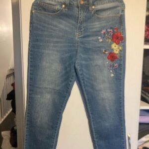 Highline Light Blue Women's Embroidered Floral Ankle Jeans High Waist size 28